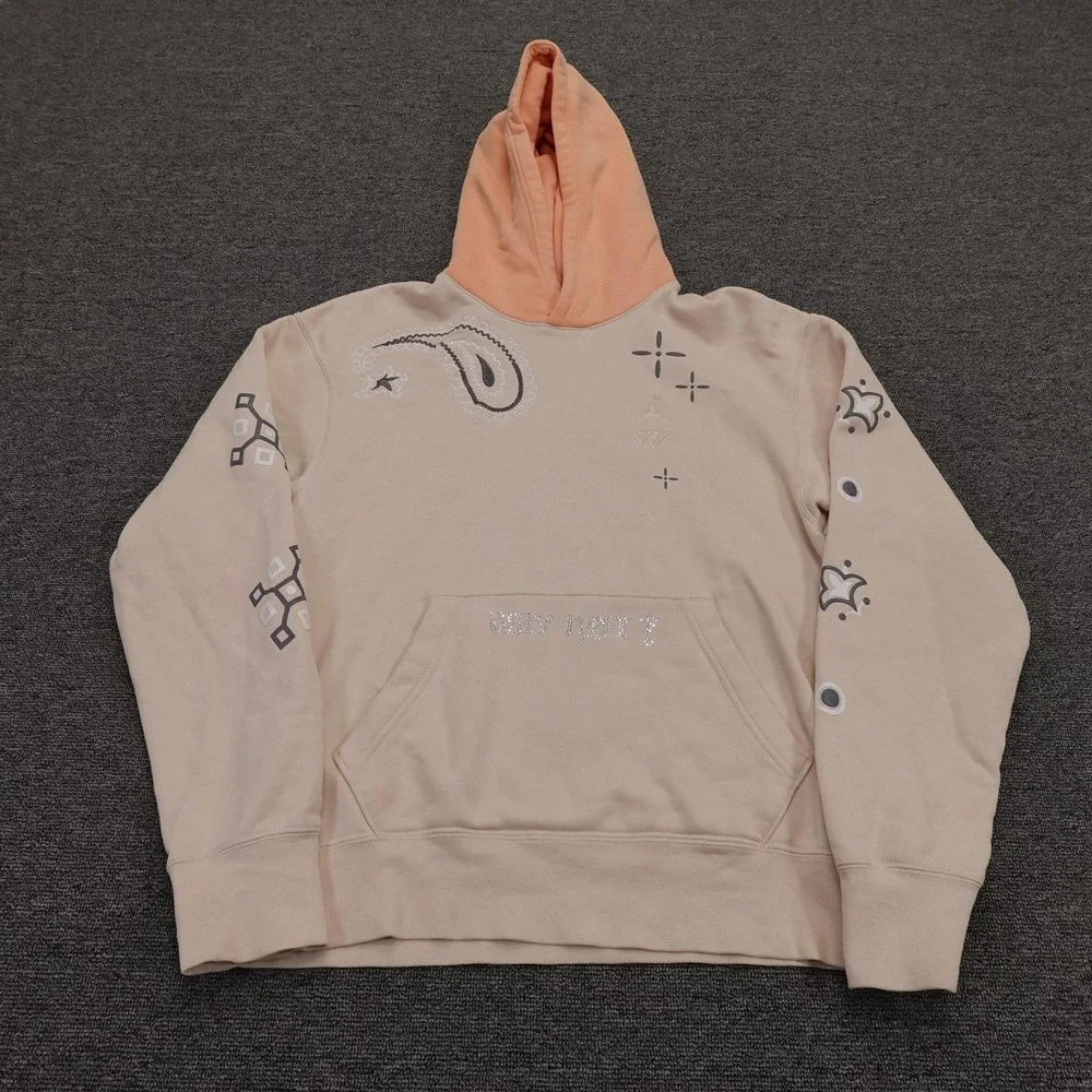 Jordan Hoodie Mens Small Beige Why Not Graphic Paisley Peach Pullover Fleece